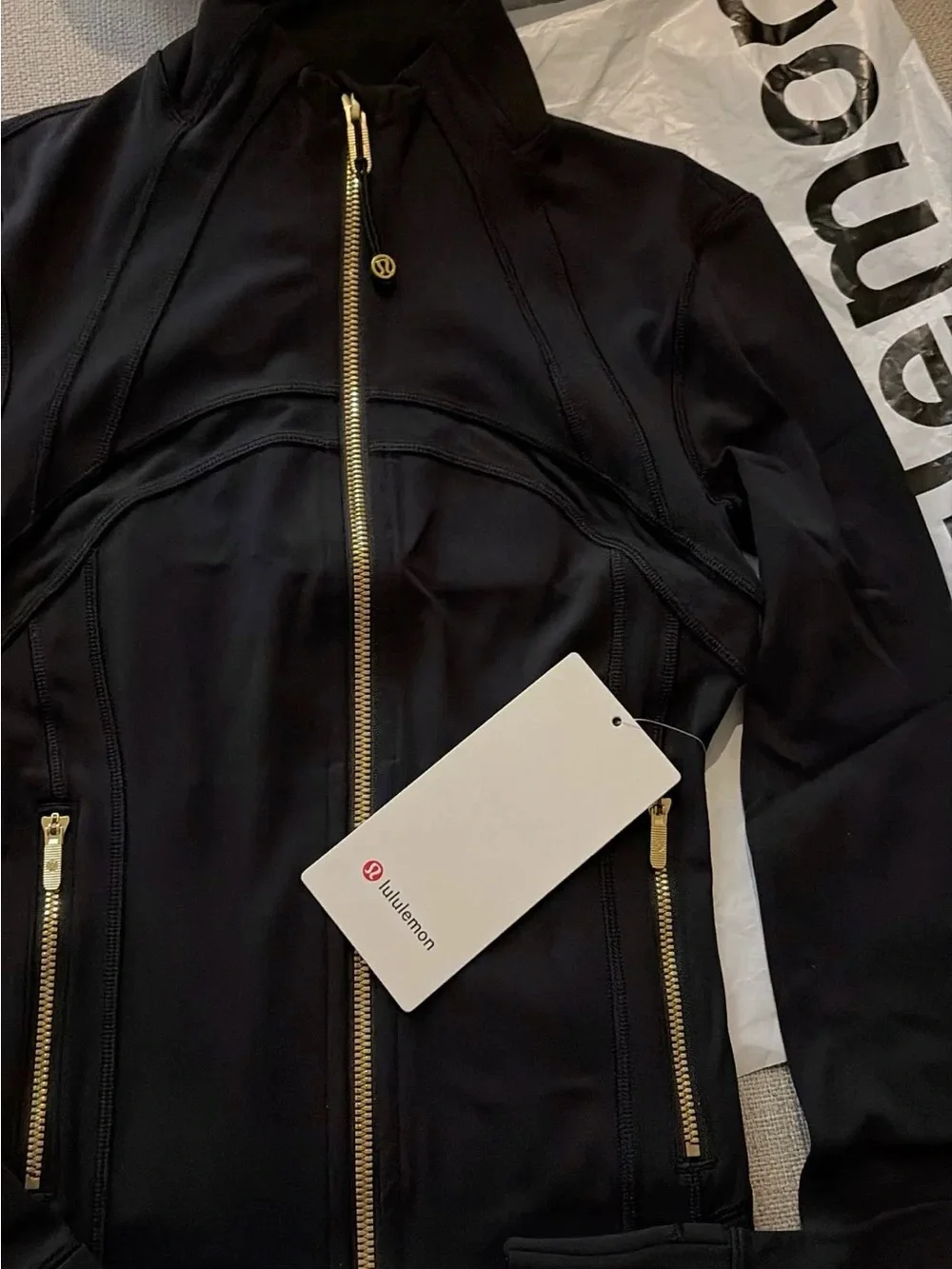 lululemon athletica Black Bomber Jacket with Gold Zippers